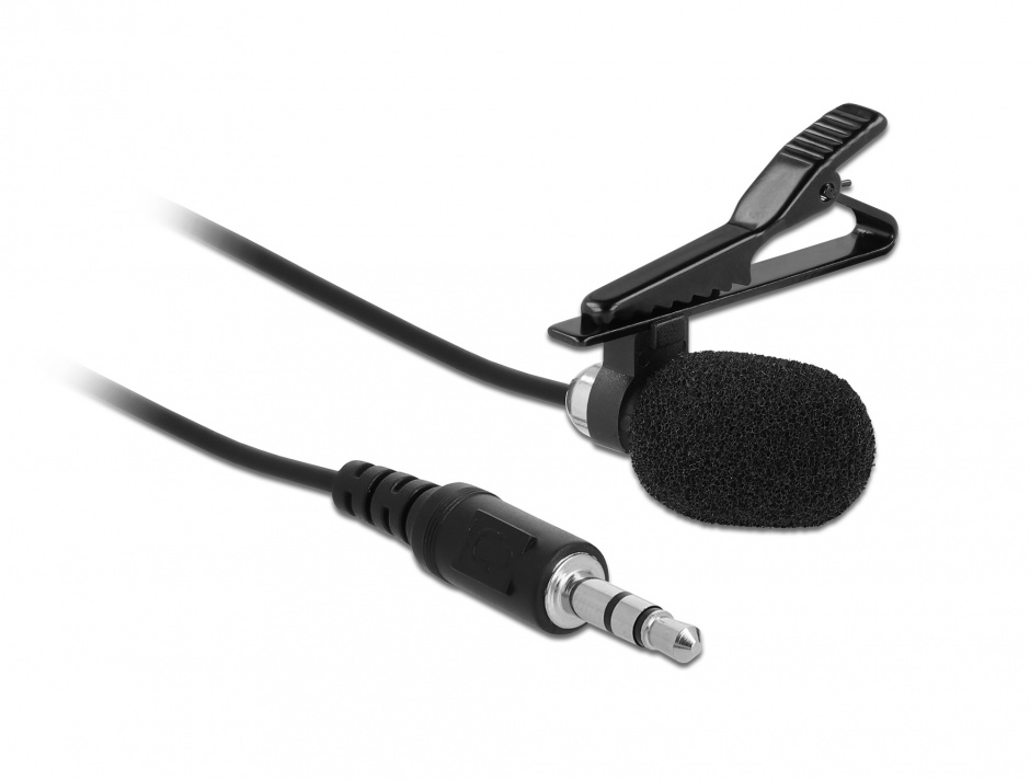 Imagine Microfon tip lavaliera Omnidirectional cu Clip jack stereo 3.5mm + Adaptor pentru Smartphone/tableta, Delock 66279