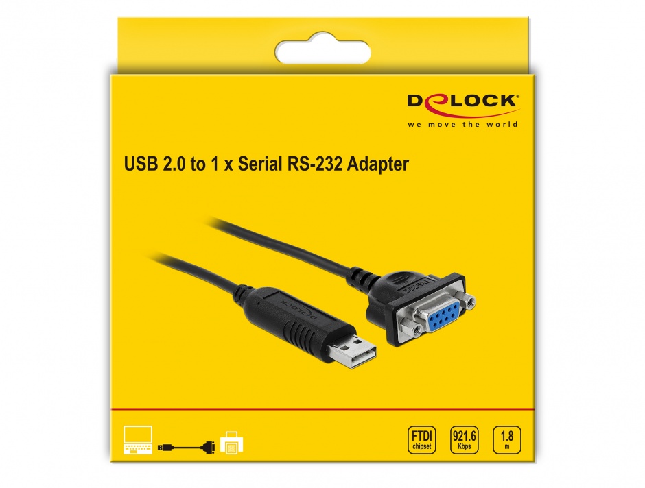 Imagine Adaptor USB la Serial RS-232 DB9 FTDI 1.8m, Delock 66281