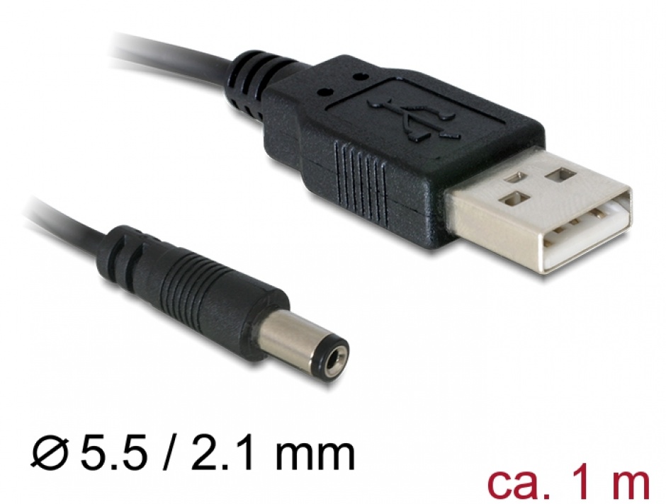 Imagine Cablu USB de alimentare la DC 5.5 x 2.1mm 1m, Delock 82197