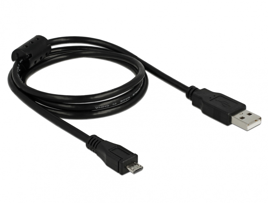 Imagine Cablu micro-B USB 2.0 la USB-A T-T 1m Negru, Delock 82299