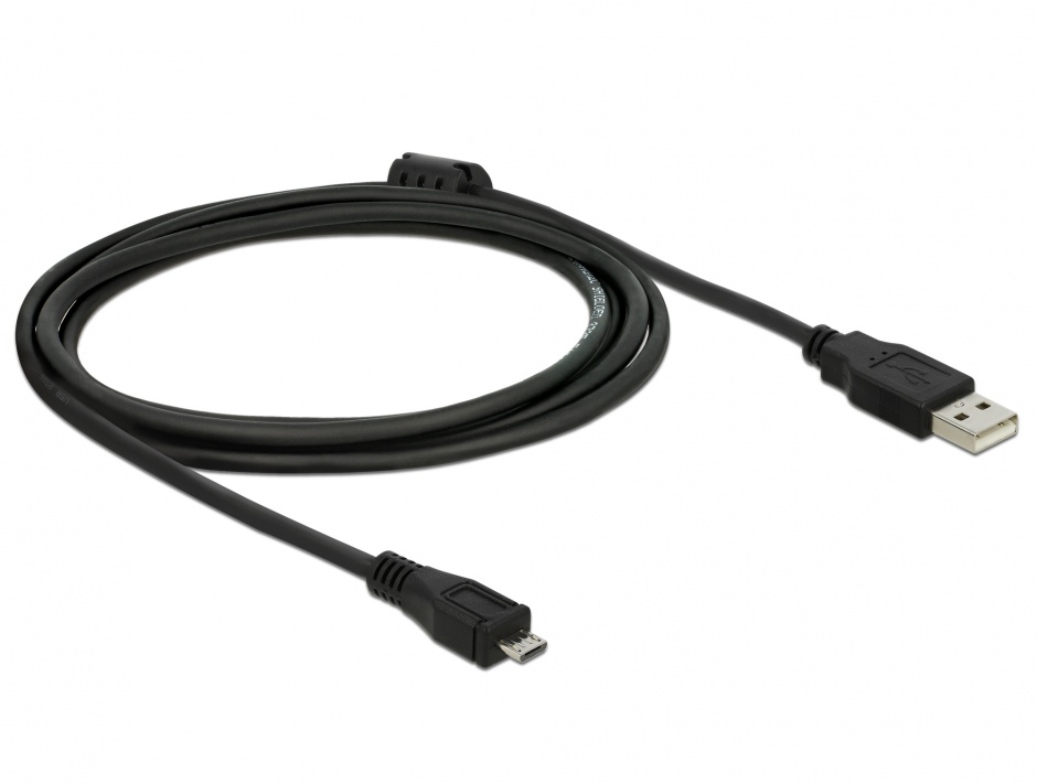 Imagine Cablu USB 2.0 la micro USB-B 2m Negru, Delock 82335 