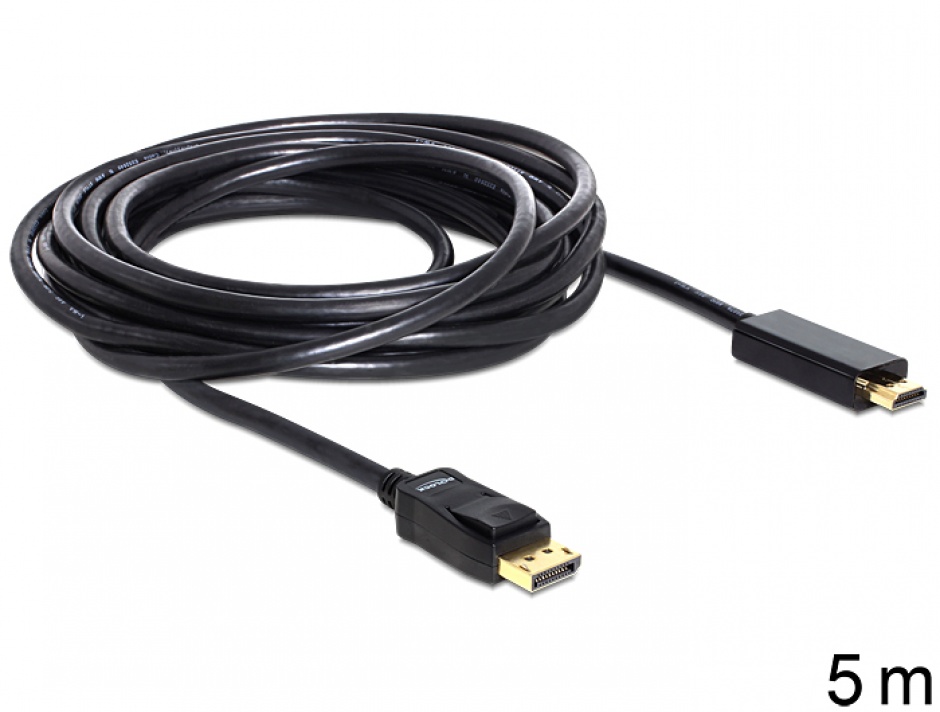 Imagine Cablu Displayport la HDMI T-T ecranat Pasiv 5m Negru, Delock 82441