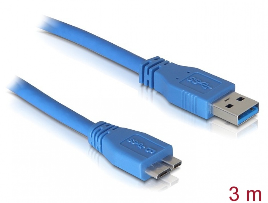 Imagine Cablu micro-B USB 3.0 la USB-A T-T 3m Bleu, Delock 82533