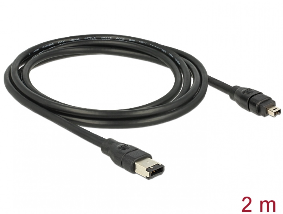 Imagine Cablu FireWire 6 pini la 4 pini 2m, Delock 82577