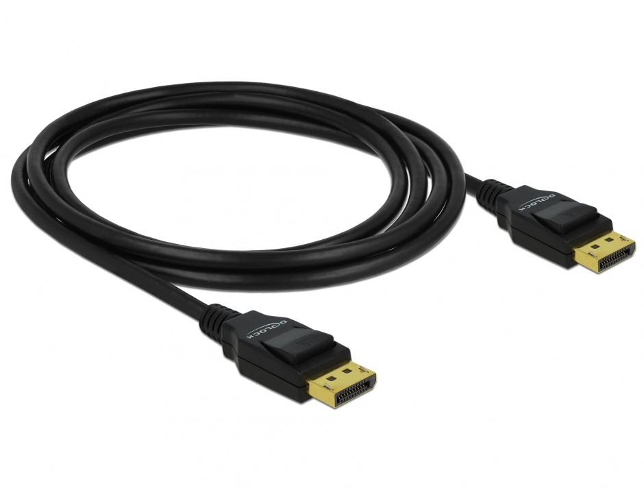 Imagine Cablu Displayport v1.2 4K T-T ecranat 2m Negru, Delock 82585