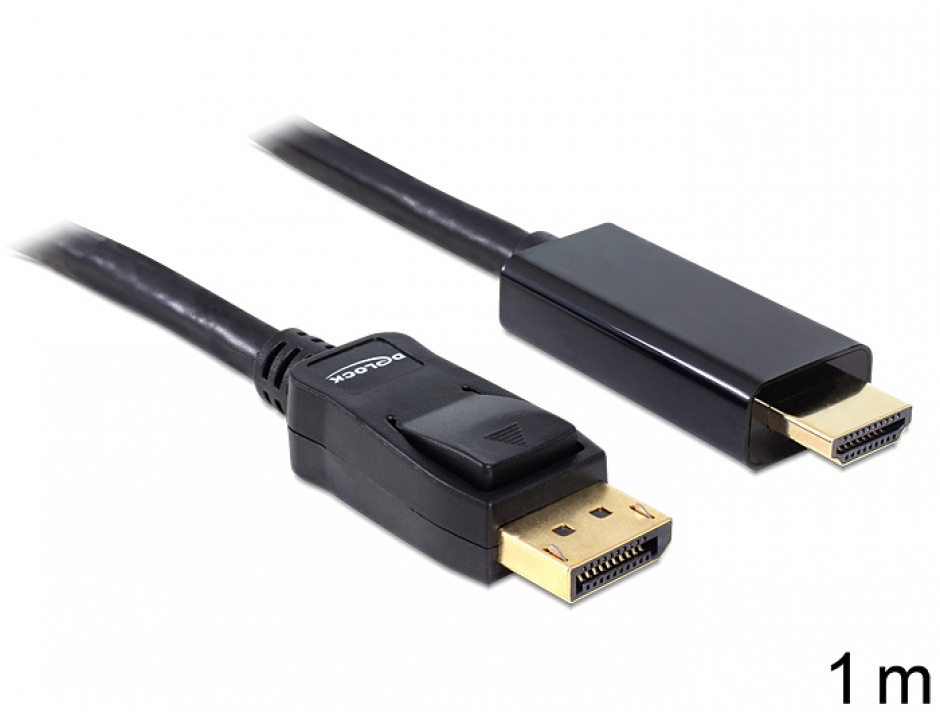 Imagine Cablu DisplayPort la HDMI Pasiv T-T ecranat 1m Negru, Delock 82586