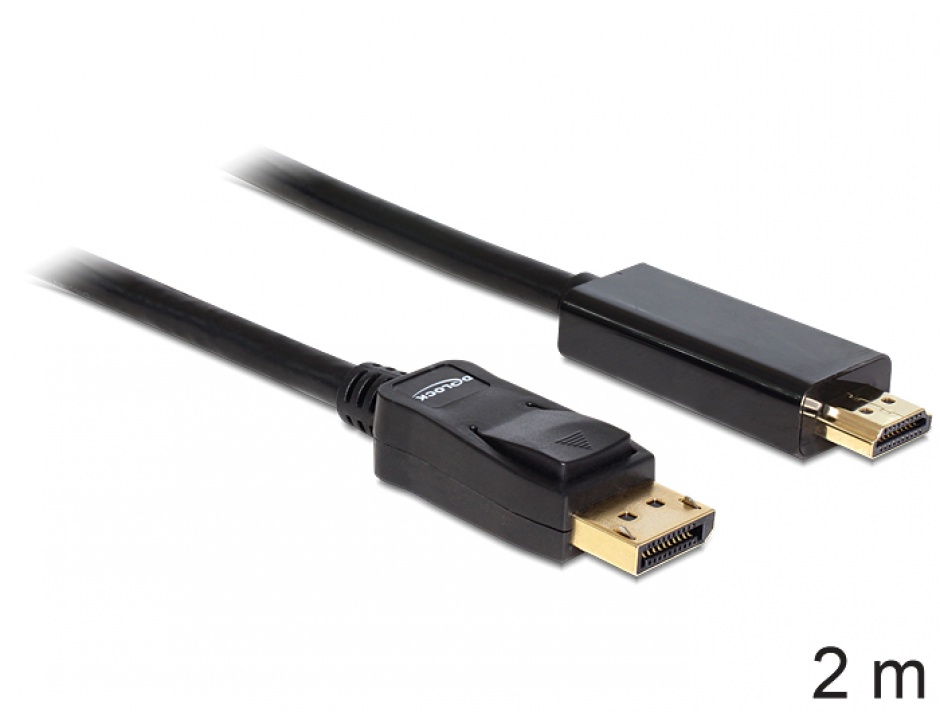 Imagine Cablu DisplayPort la HDMI T-T ecranat 2m Negru, Delock 82587