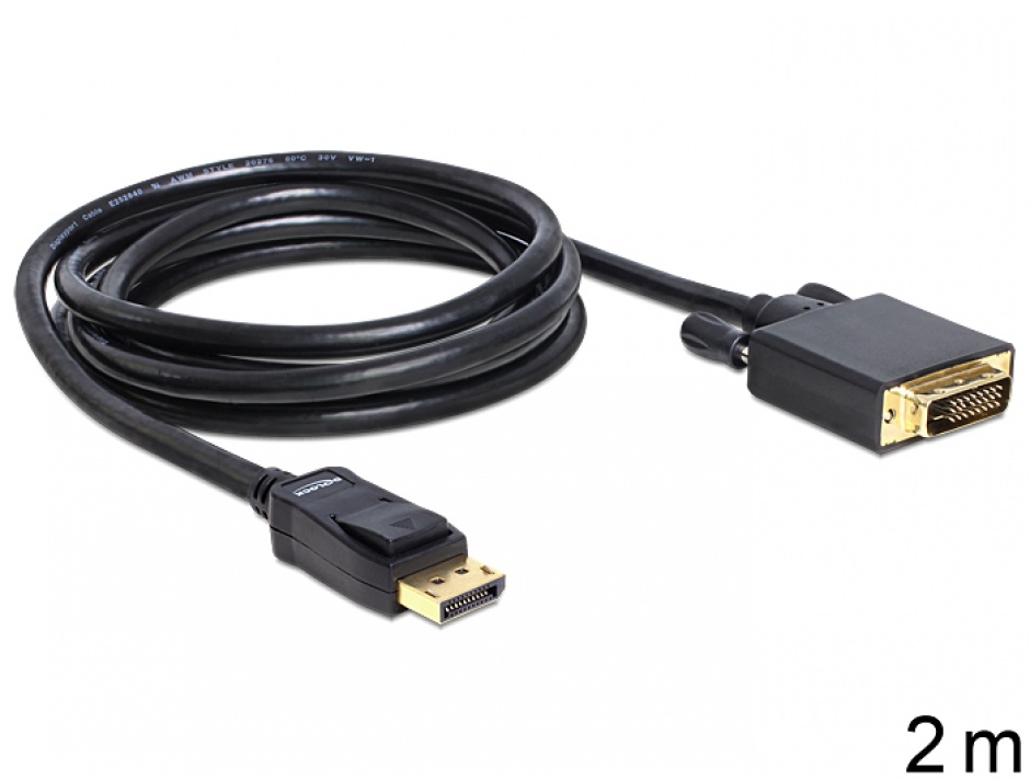 Imagine Cablu DisplayPort la DVI-D Dual Link T-T ecranat 2m Negru, Delock 82591