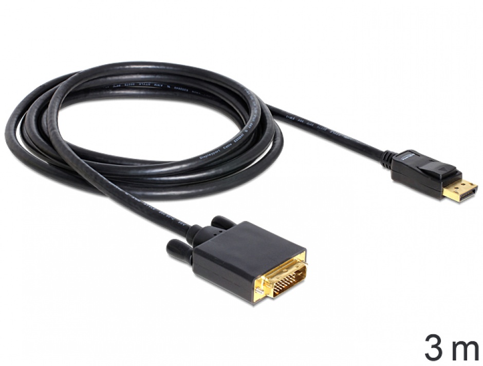 Imagine Cablu DisplayPort la DVI-D T-T ecranat 3m Negru, Delock 82592