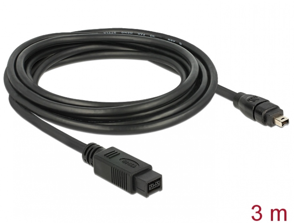 Imagine Cablu FireWire 9 pini la 4 pini 3m, Delock 82594