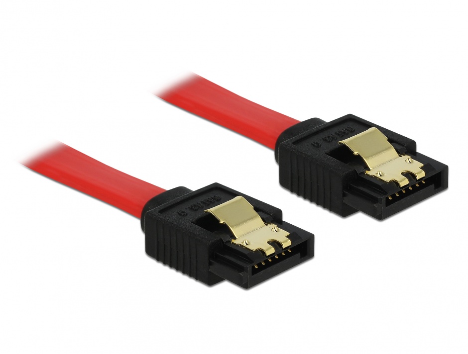 Imagine Cablu SATA III 6 Gb/s cu fixare Rosu 10cm, Delock 82674
