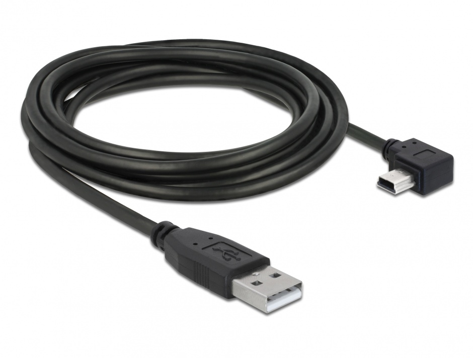Imagine Cablu USB 2.0 la mini USB-B unghi 90 grade T-T 3m, Delock 82683