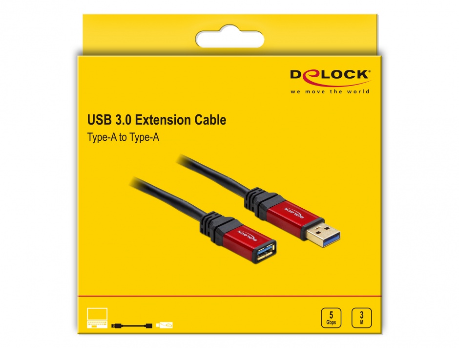 Imagine Cablu prelungitor Premium USB 3.0 T-M 3m, Delock 82754
