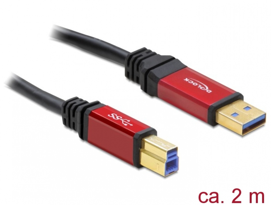 Imagine Cablu USB 3.0 A-B Premium T-T 2m, Delock 82757