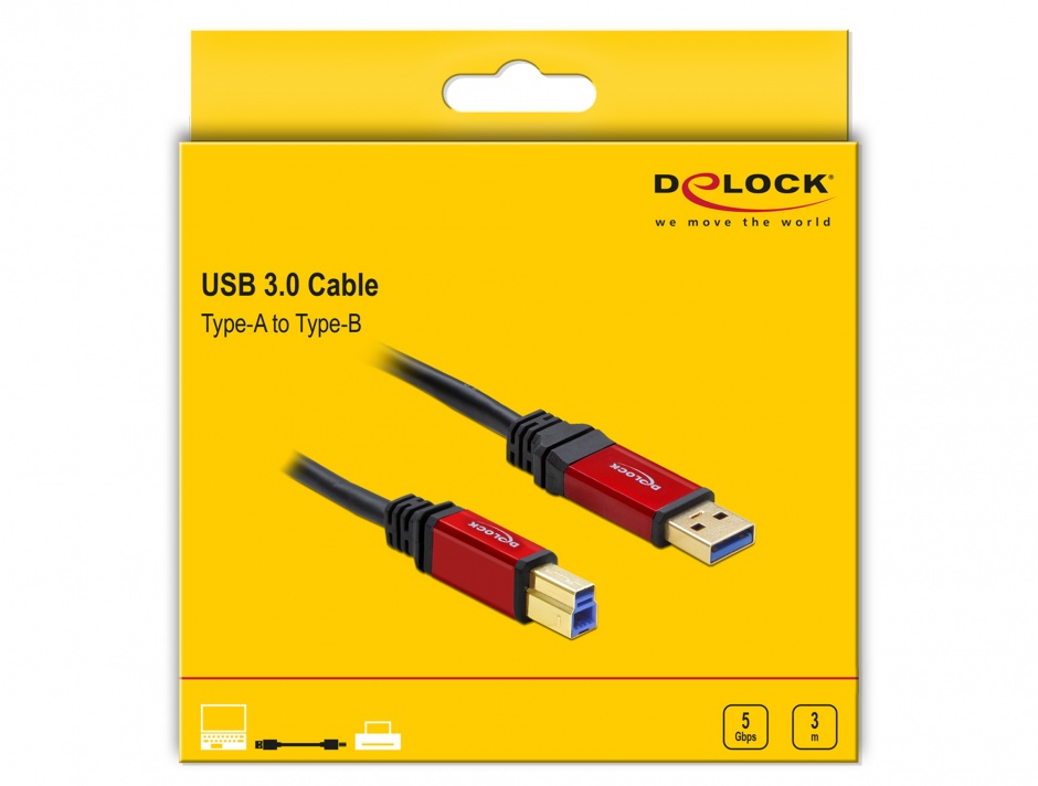 Imagine Cablu USB 3.0 A-B Premium T-T 3m, Delock 82758