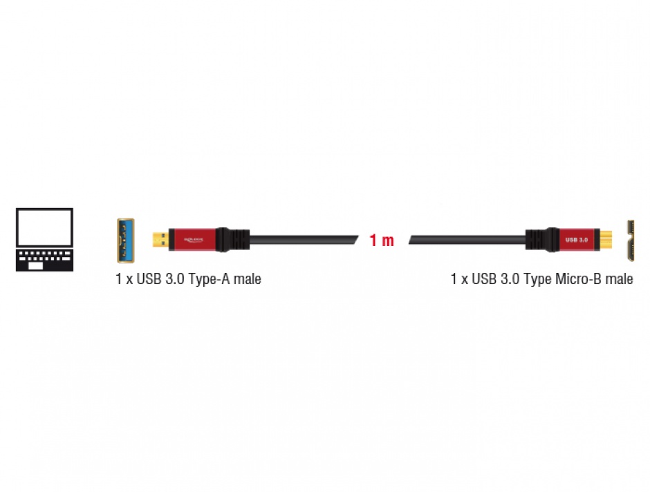 Imagine Cablu USB 3.0 la micro USB-B T-T 1m Premium, Delock 82760