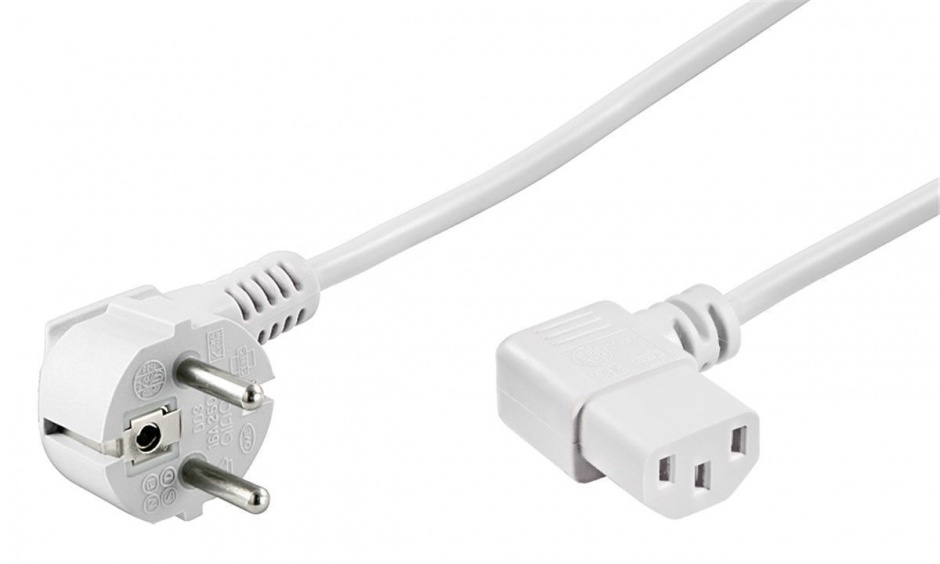 Imagine Cablu alimentare PC IEC C13 unghi 90 grade 2m Alb, Goobay 95424