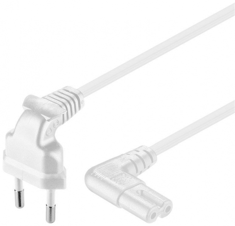 Imagine Cablu de alimentare Euro la IEC C7 unghi 90 grade 0.75m Alb, Goobay 97345