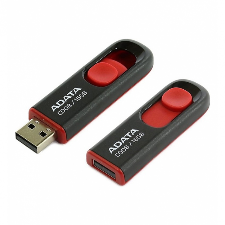 Imagine Stick USB 2.0 retractabil C008 16GB Negru&Rosu, ADATA-1
