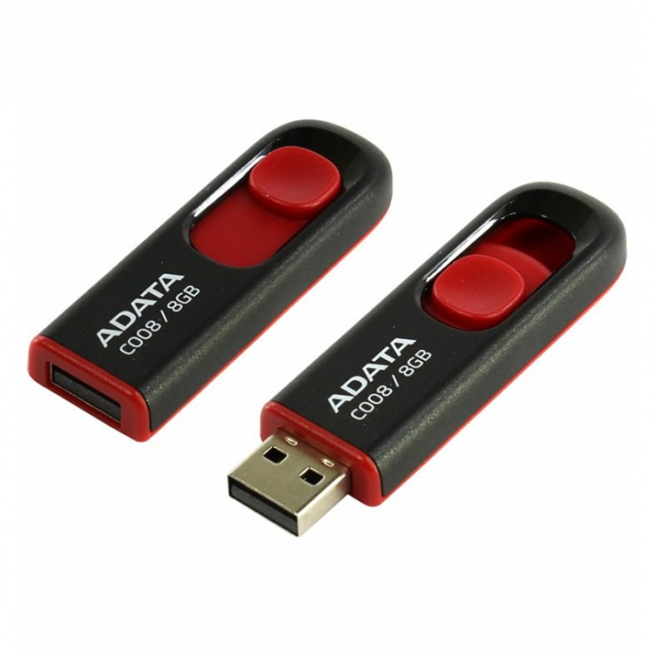 Imagine Stick USB 2.0 retractabil C008 8GB Negru&Rosu, ADATA-1