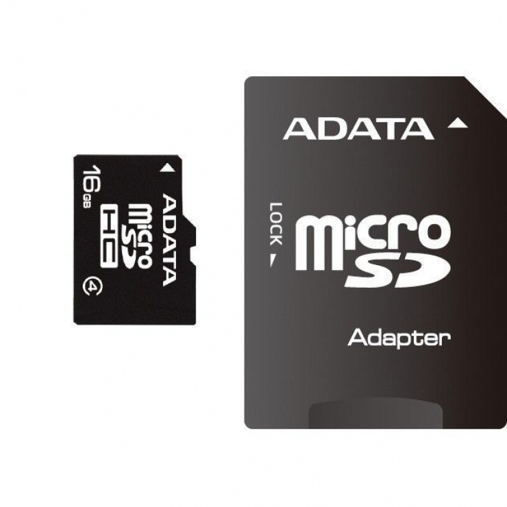 Imagine Card de memorie micro SDHC 16GB clasa 4 + adaptor SD, ADATA AUSDH16GCL4-RA1
