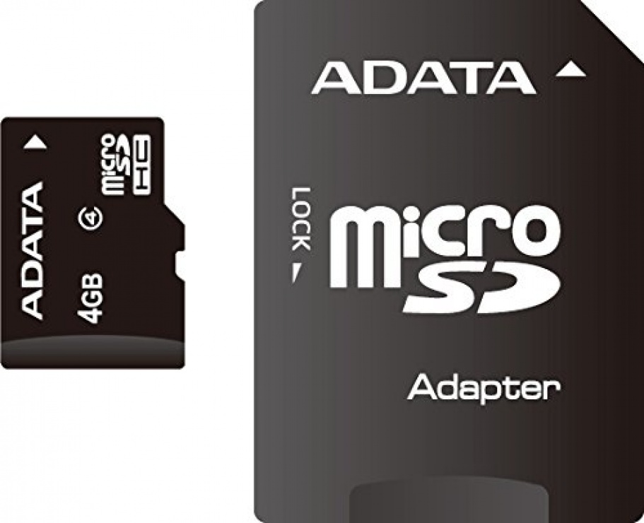 Imagine Card de memorie micro SDHC 4GB clasa 4 + adaptor SD, ADATA AUSDH4GCL4-RA1