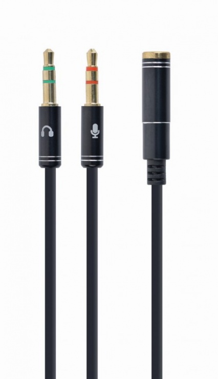 Imagine Cablu stereo jack 3.5mm 4 pini la 2 x jack 3.5mm casca + microfon M-T 0.2m, Gembird CCA-418M