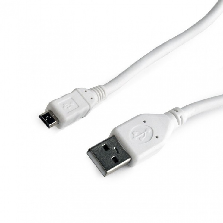 Imagine Cablu USB 2.0 la micro USB-B 1m T-T Alb, Gembird CCP-mUSB2-AMBM-W-1M