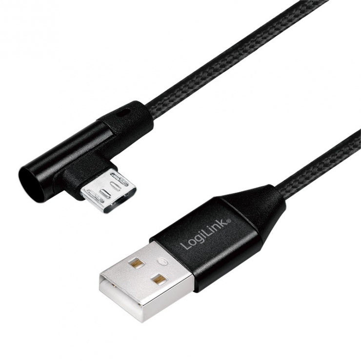 Imagine Cablu USB 2.0 la micro USB-B unghi 90 grade T-T 0.3m Negru, Logilink CU0141