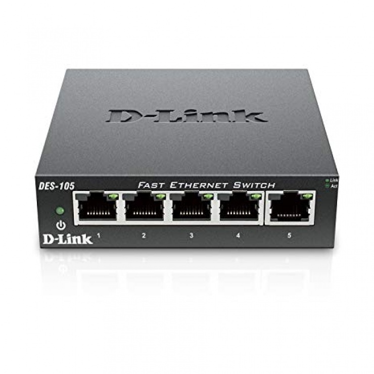 Imagine Switch 5 porturi 10/100 Mb/s carcasa metalica, D-LINK DES-105