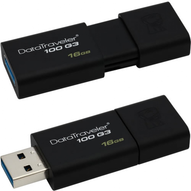 Imagine Stick USB 3.0 16GB DataTraveler Negru, Kingston DT100G3/16GB-1