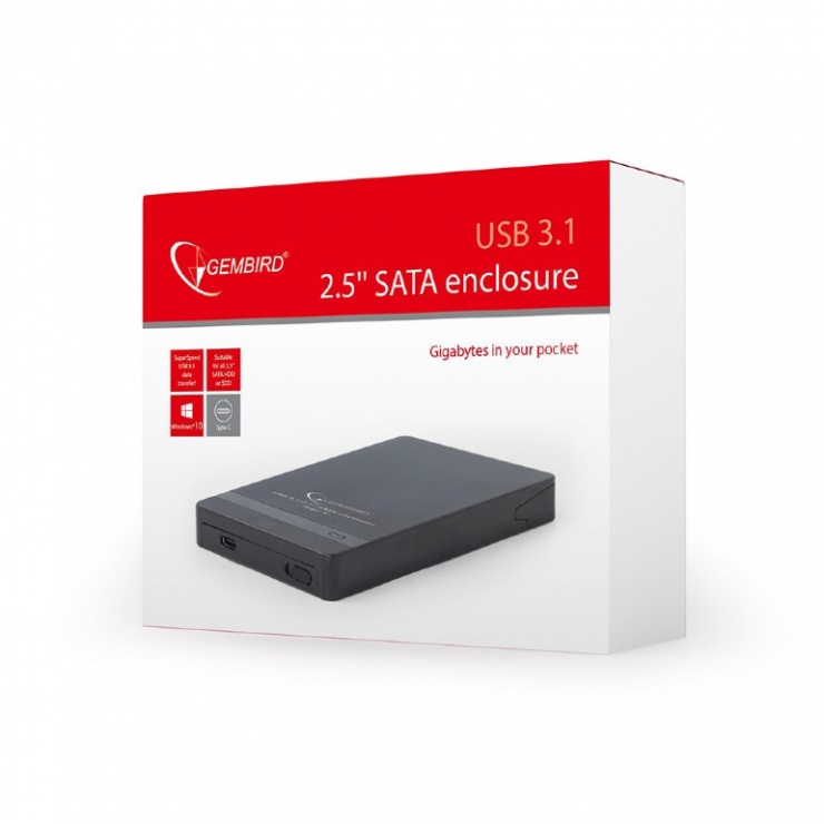 Imagine Rack extern USB 3.1-C pentru HDD/SSD SATA 2.5" , Gembird EE2-U31S-2