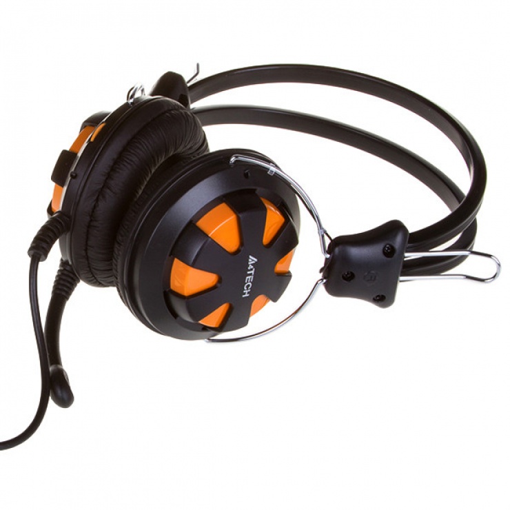 Imagine Casti stereo cu microfon Orange/Black jack 3.5mm, A4Tech Comfortfit HS-28-3-1