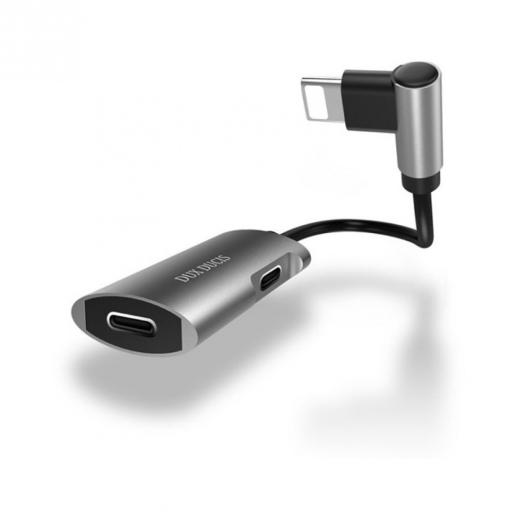 Imagine Adaptor audio + incarcare iPhone Lightning la 2 x Lightning T-M, DUX DUCIS