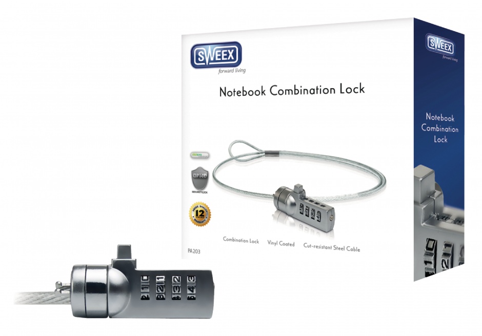 Imagine Cablu de securitate cu cifru pentru notebook, Sweex PA203