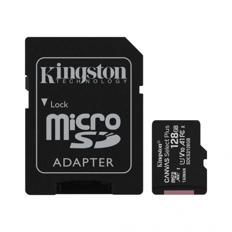 Imagine Card de memorie micro SDXC 128GB clasa 10 Canvas Select Plus, Kingston SDCS2/128GB