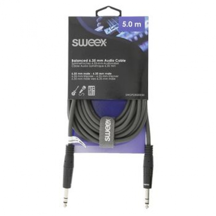 Imagine Cablu audio stereo jack 6.35mm T-T 5m gri, SWEEX SWOP23020E50-1