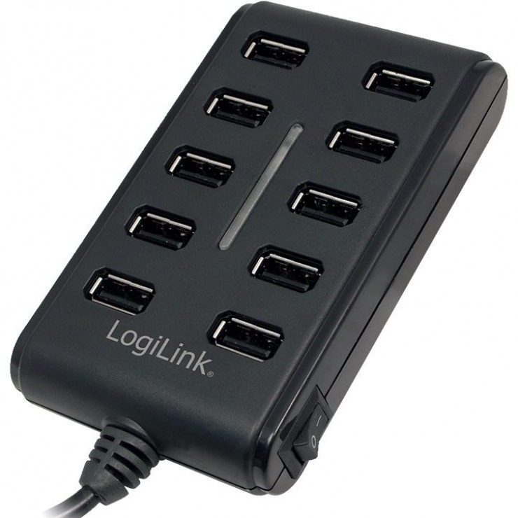 Imagine HUB USB 2.0 10 porturi, alimentare 3.5A Black, Logilink UA0125