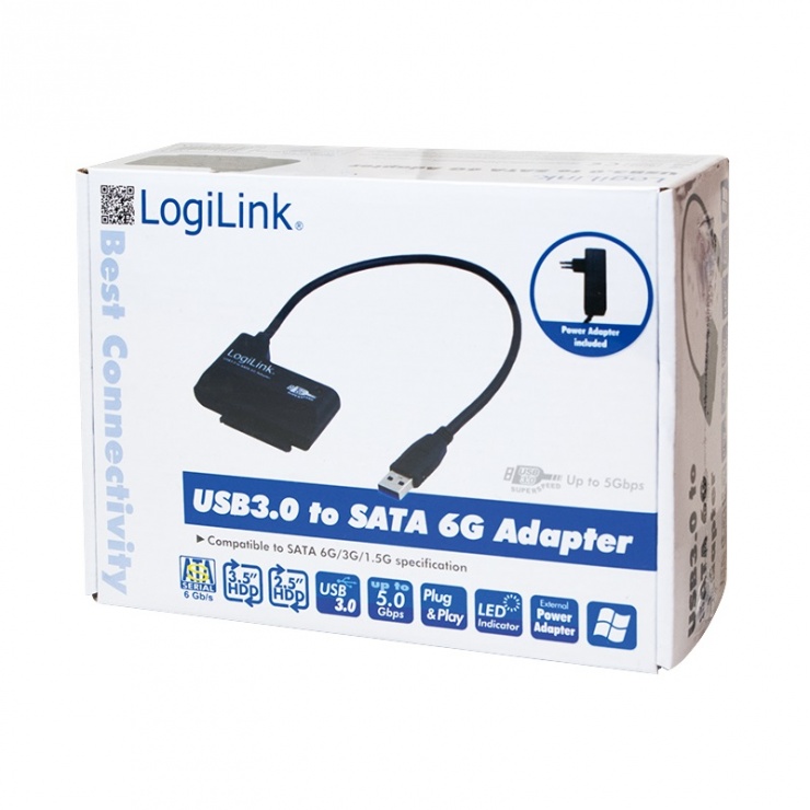 Imagine Adaptor USB 3.0 la SATA III pentru HDD/SSD 2.5"+3.5", Logilink AU0013
