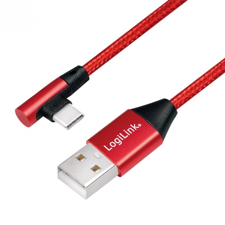 Imagine Cablu USB 2.0 la USB-C unghi 90 grade 0.3m Rosu, Logilink CU0145