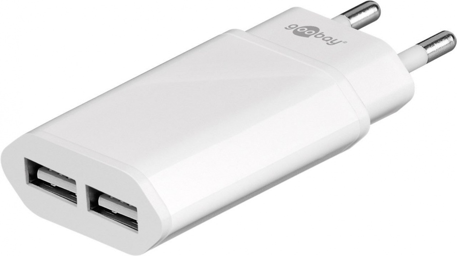 Imagine Incarcator priza 230V la 2 x USB slim/alb 2.4A, Goobay 73276