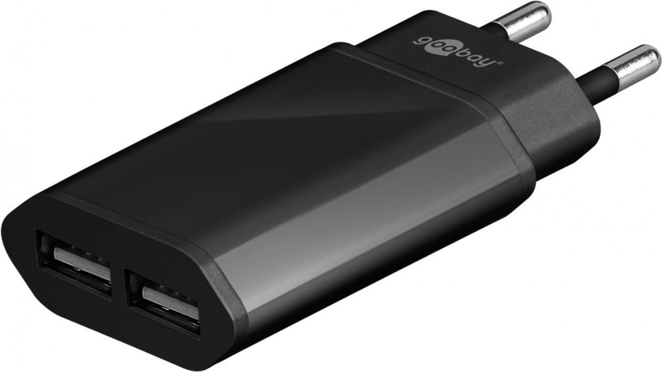 Imagine Incarcator priza 230V la 2 x USB slim/negru 2.1A, Goobay 73274