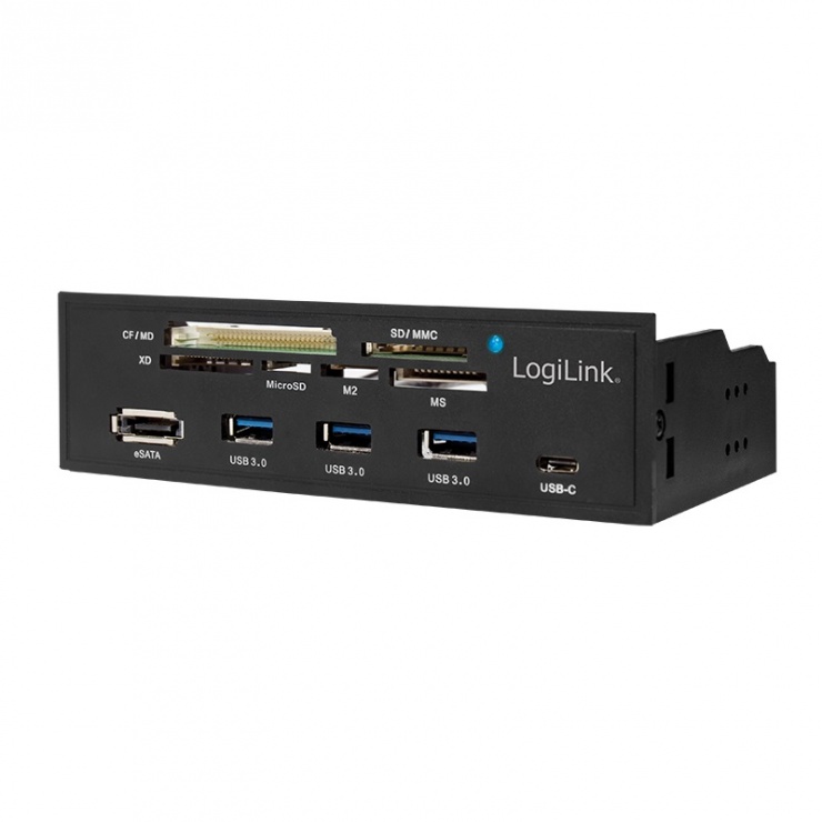 Imagine Front panel 5.25" cu 3 x USB 3.0-A + 1 x USB-C + 1 x eSATA + cititor carduri, Logilink UA0341