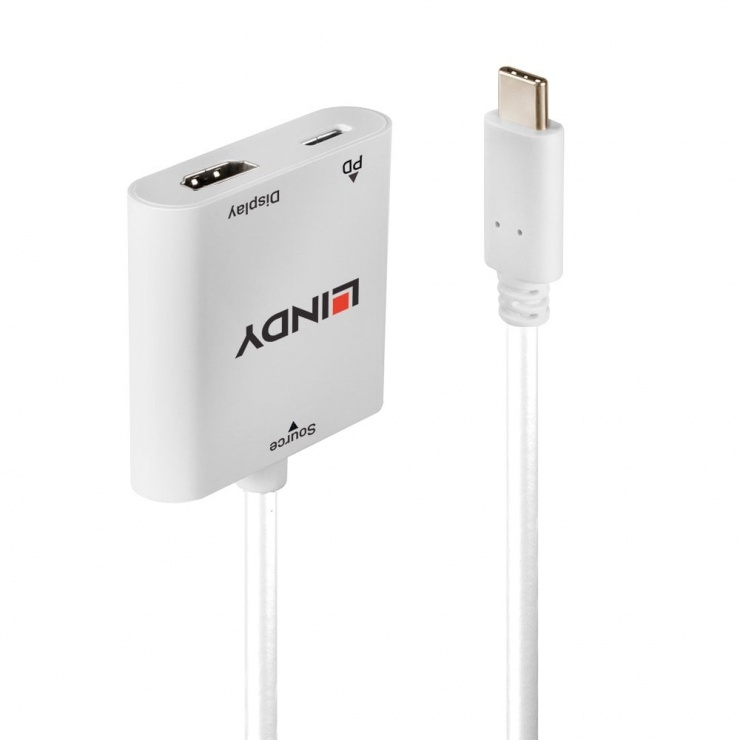 Imagine Adaptor USB 3.1-C la HDMI 4K60Hz cu PD (power delivery) T-M Alb, Lindy L43272