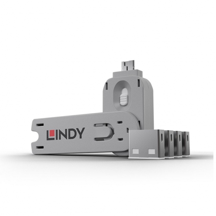 Imagine Sistem de blocare Port USB cheie + 4 incuietori Albe, Lindy L40454