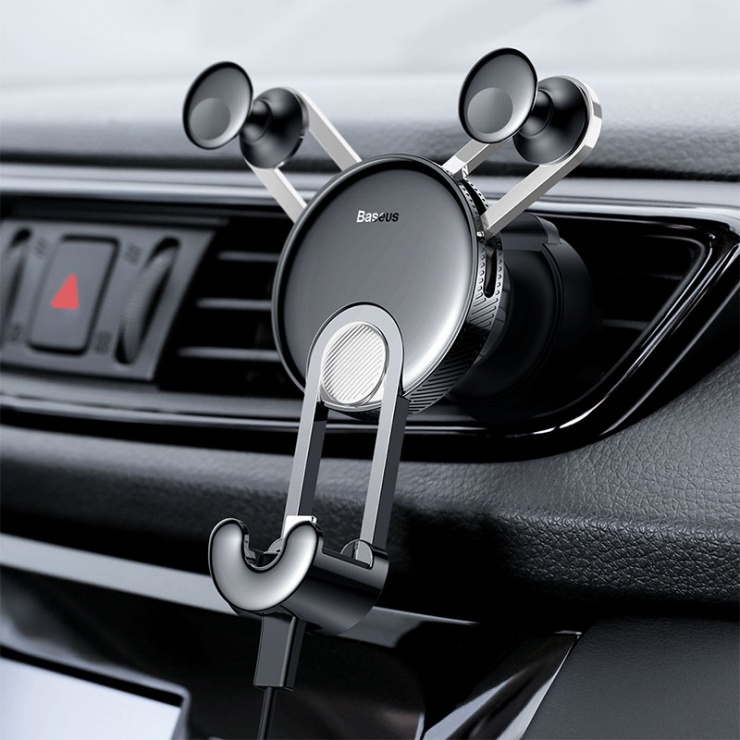 Imagine Suport auto magnetic pentru smartphone cu montare ventilator + cablu iphone Lightning, Baseus YY