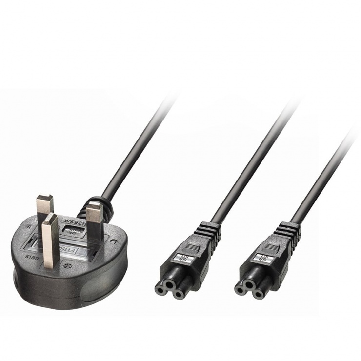 Imagine Cablu de alimentare UK la 2 x C5 Mickey Mouse 2.5m negru, Lindy L30428