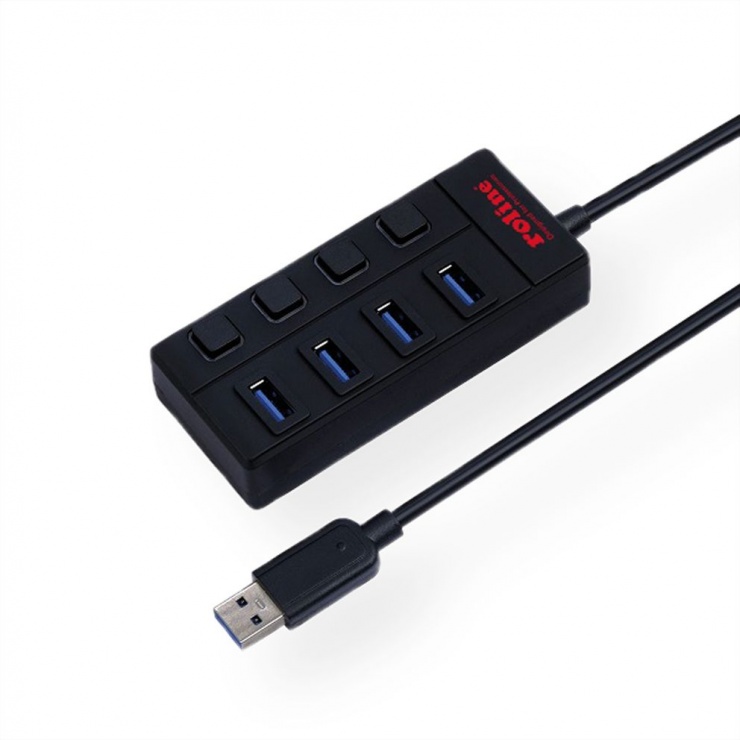 Imagine HUB USB 3.0 cu 4 porturi cu switch, Roline 14.02.5046