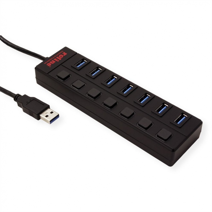 Imagine HUB USB 3.0 cu 7 porturi cu switch, Roline 14.02.5047