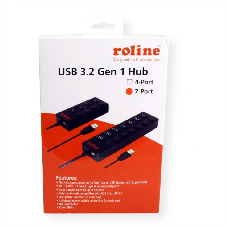 Imagine HUB USB 3.0 cu 7 porturi cu switch, Roline 14.02.5047